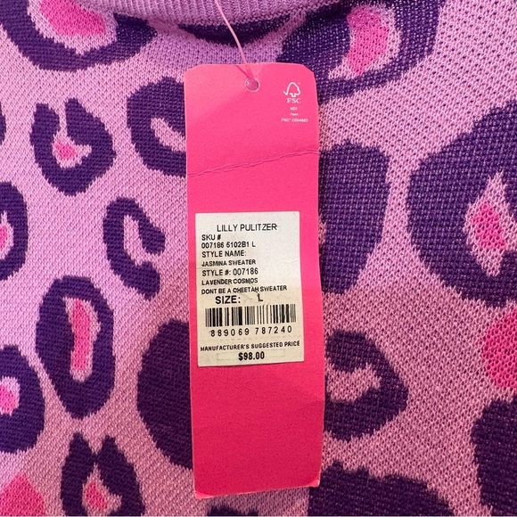 Lilly Pulitzer Jasmina Leopard Print Purple and Pink V-Neck Sweater - Picture 5 of 9